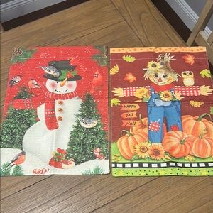 Festive Holiday Garden Flags Set - Snowman and Scarecrow